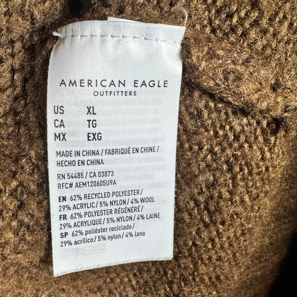 Vintage Y2K American Eagle Women's Brown Wool Blend Quarter Zip Sweater- Size XL - Picture 8 of 9